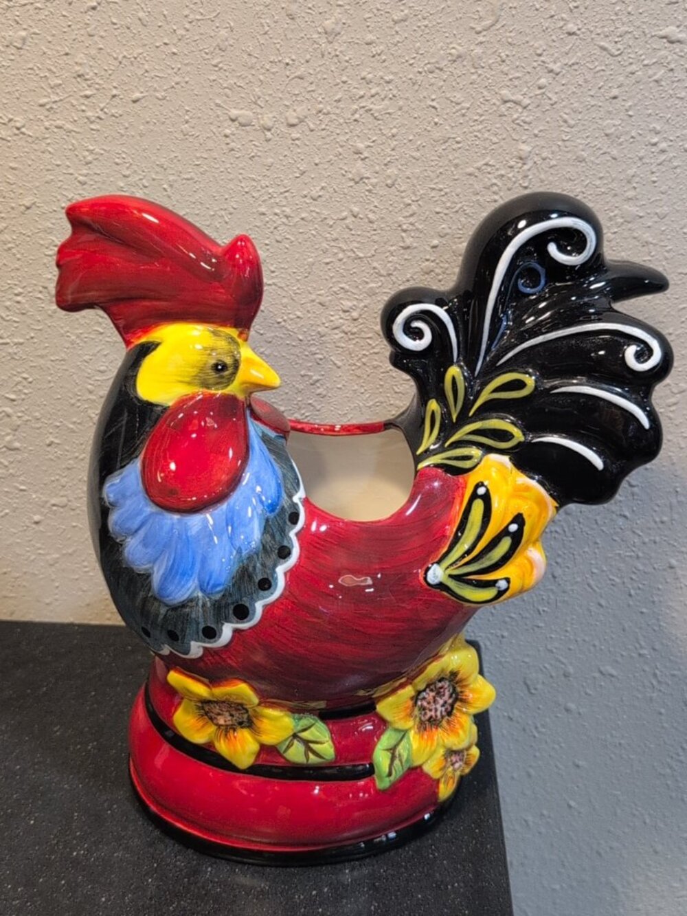 Ceramic Rooster - 9.5" tall - Kitchen Utensil Holder, Vase